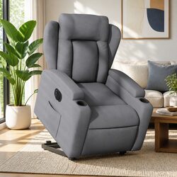 Grey Fabric Electric Power Lift Recliner Chair