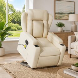 Cream Fabric Electric Lift Recliner Massage Chair