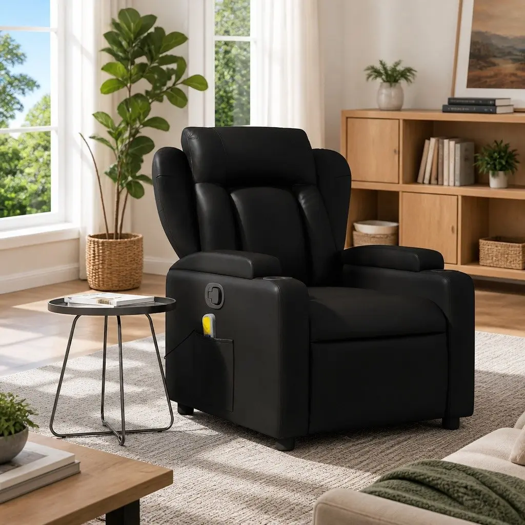 Black Faux Leather Massage Recliner Chair