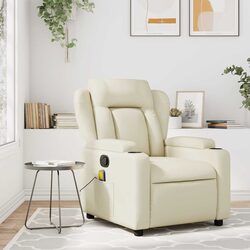 Cream Faux Leather Manual Massage Recliner Chair