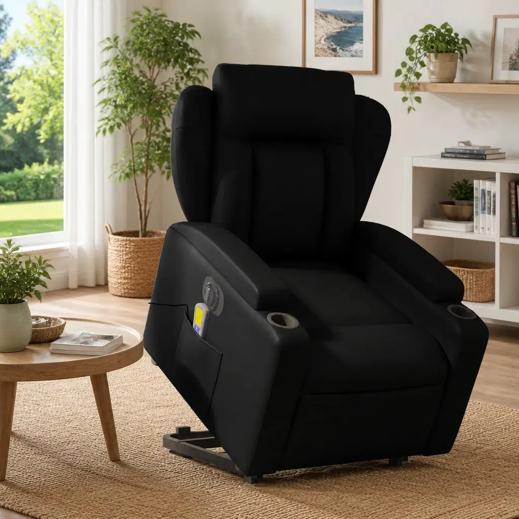 Electric Massage Recliner Chair in Black Faux Leather