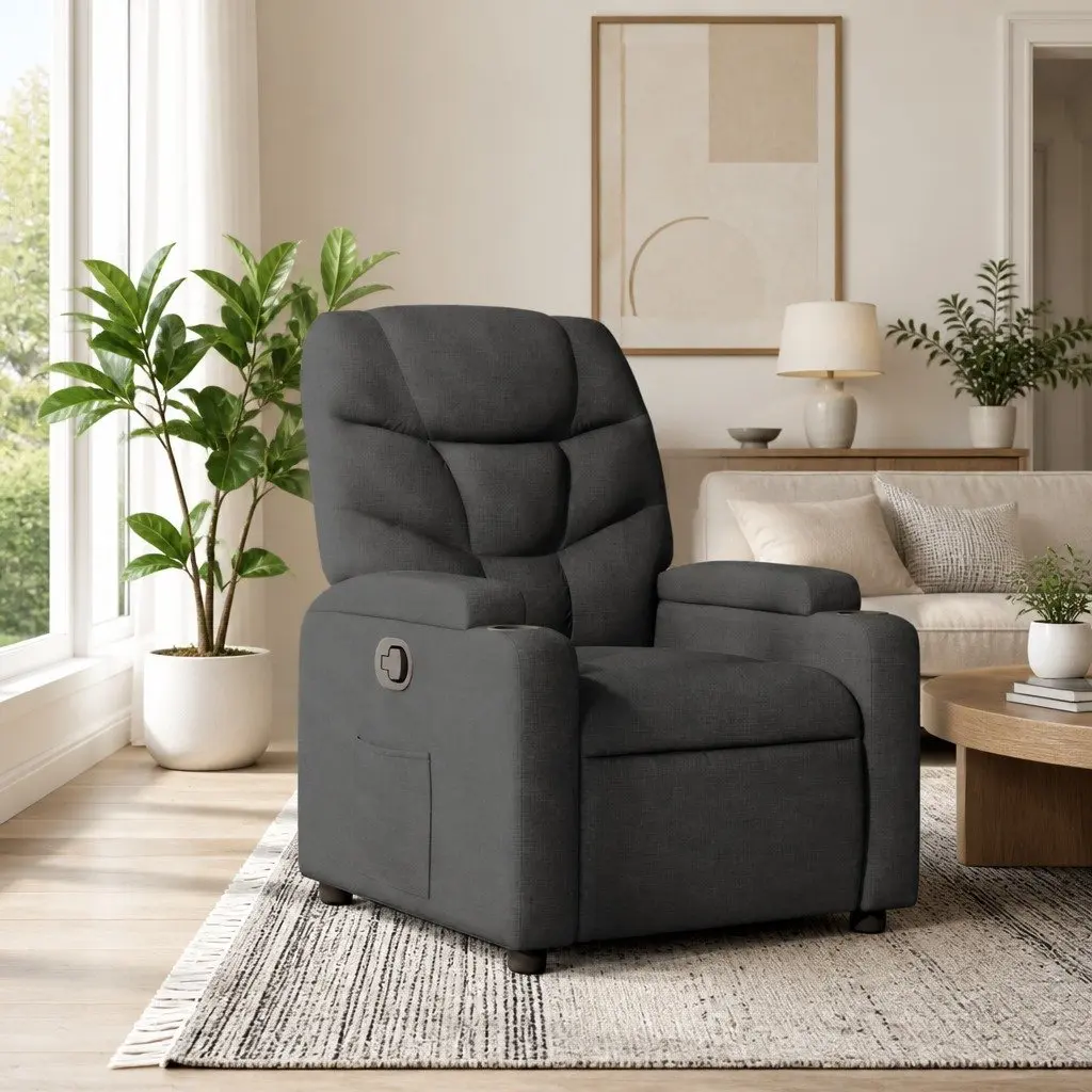 Recliner Chair Manual Reclining Grey Fabric Armchair