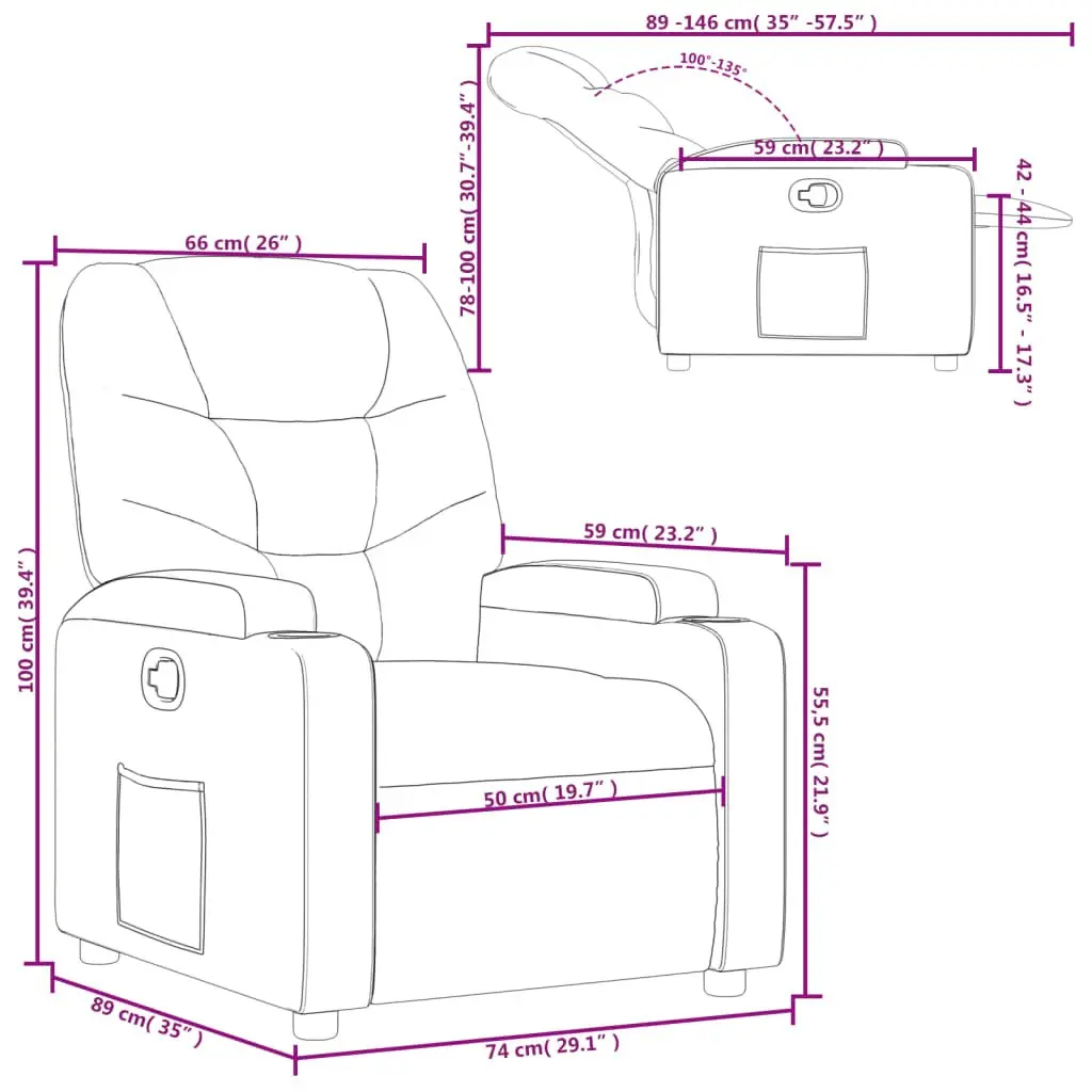 Recliner Chair Manual Reclining Grey Fabric Armchair
