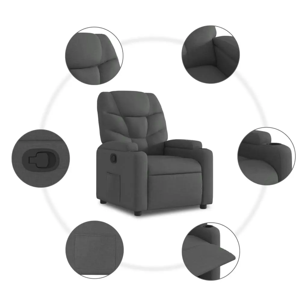Recliner Chair Manual Reclining Grey Fabric Armchair