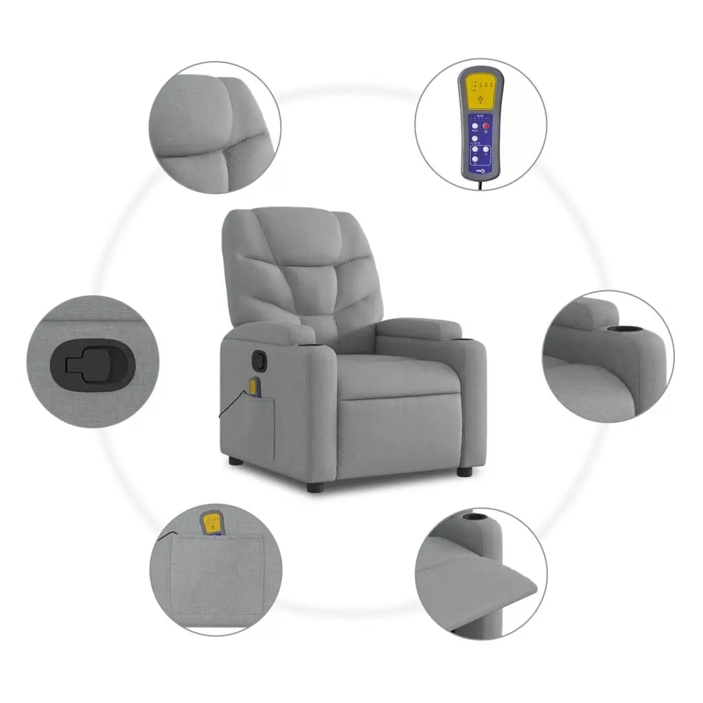 Massage Recliner Chair Fabric Grey Adjustable Footrest Vibration Armchair