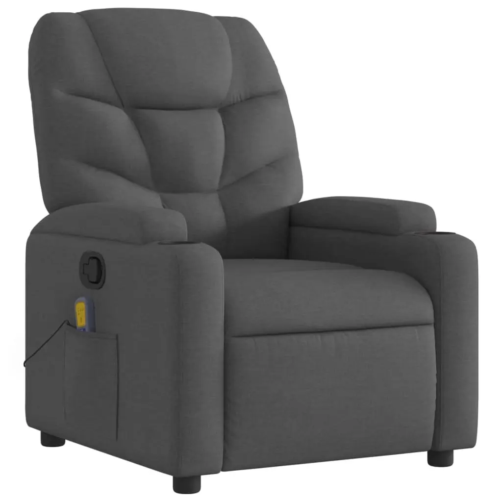 Massage Recliner Chair Fabric Grey Manual Recline Vibration 6 Points