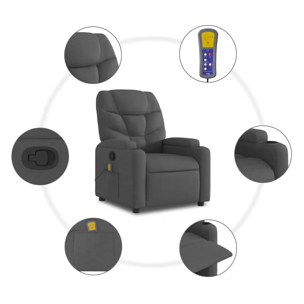 Massage Recliner Chair Fabric Grey Manual Recline Vibration 6 Points