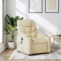 Cream Fabric Massage Recliner Chair with Manual Function