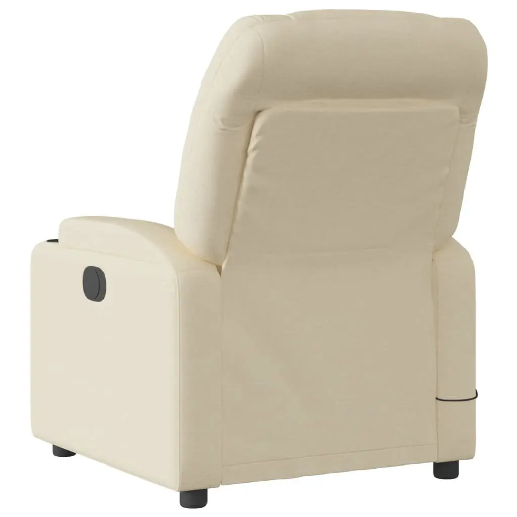 Massage Recliner Chair Fabric Cream Manual Recline 6 Points Vibration Armchair