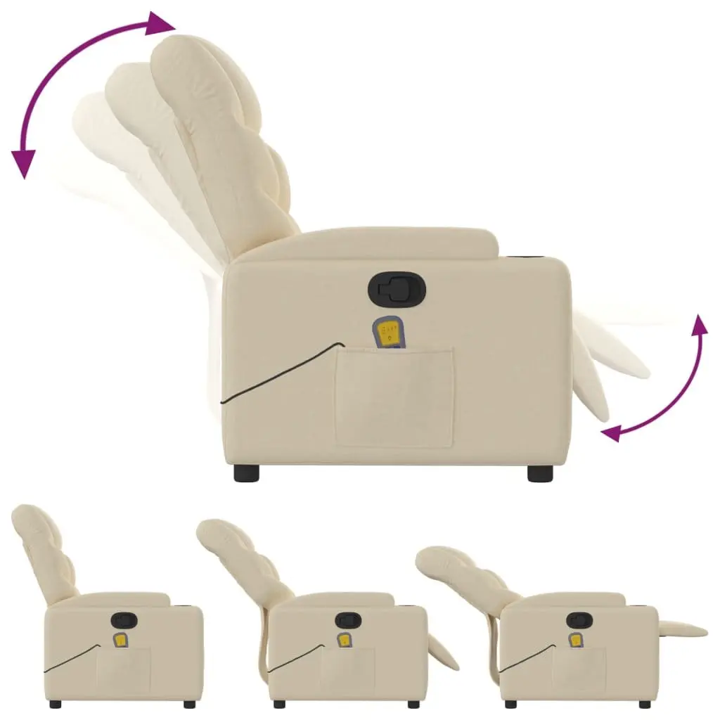 Massage Recliner Chair Fabric Cream Manual Recline 6 Points Vibration Armchair