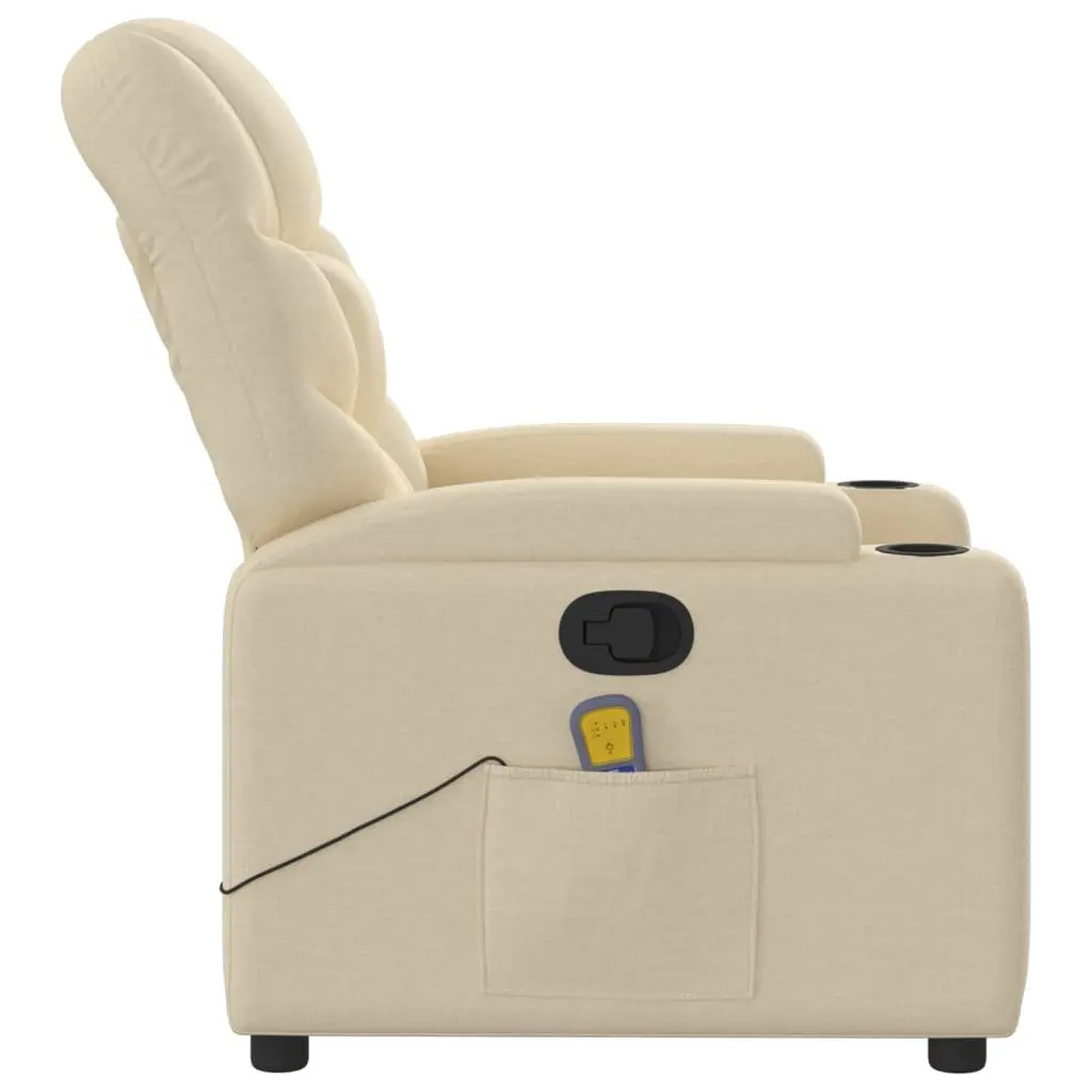 Massage Recliner Chair Fabric Cream Manual Recline 6 Points Vibration Armchair