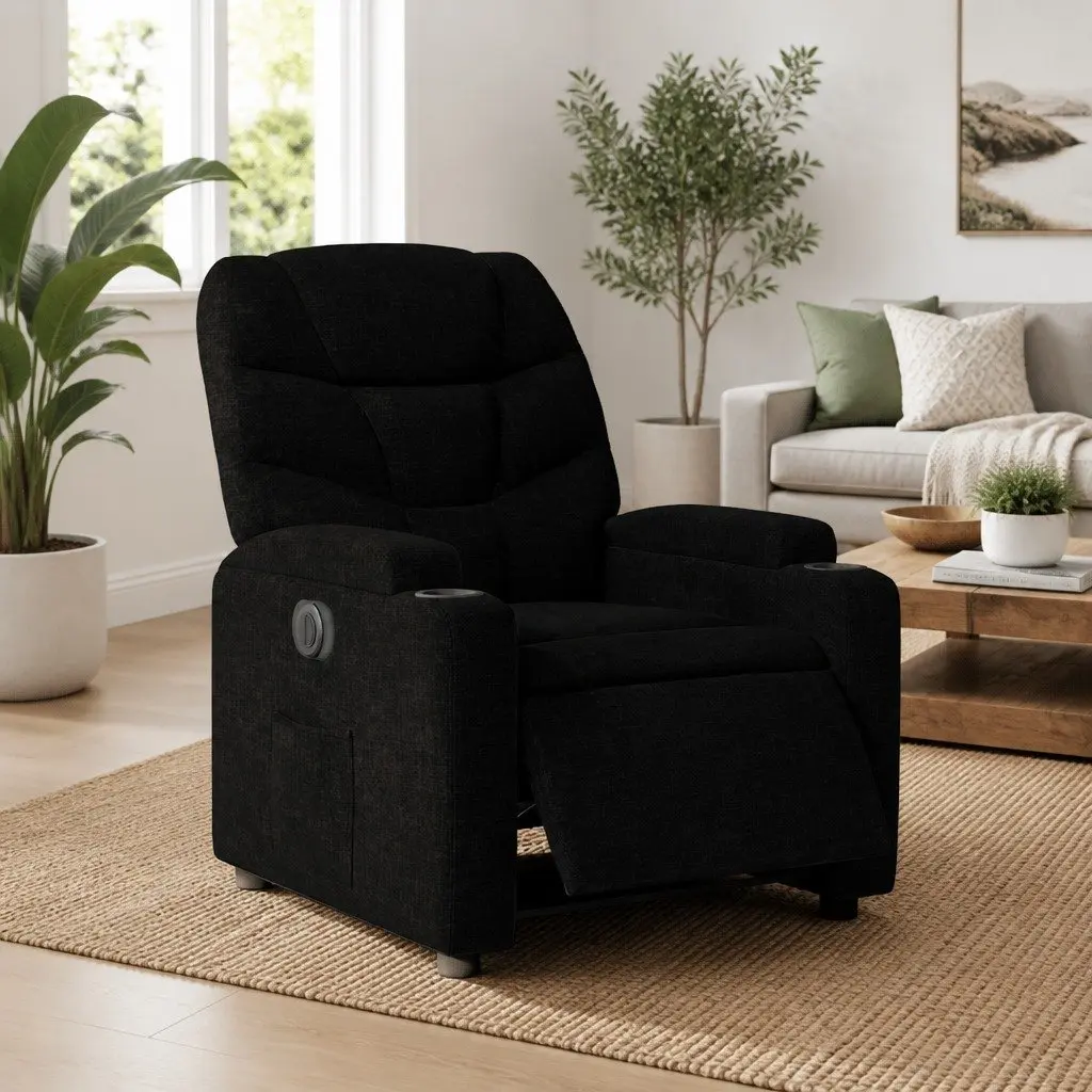Electric Recliner Armchair in Black Fabric