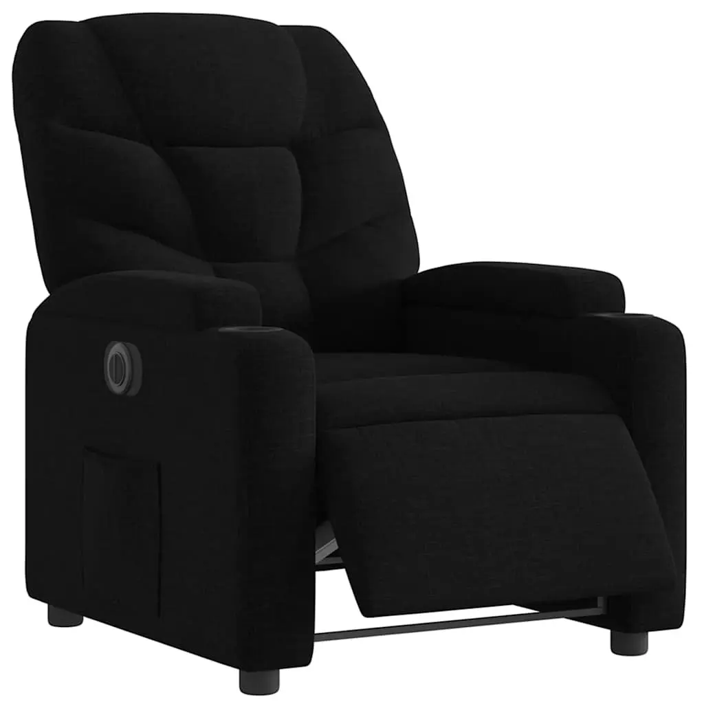 Electric Recliner Armchair in Black Fabric