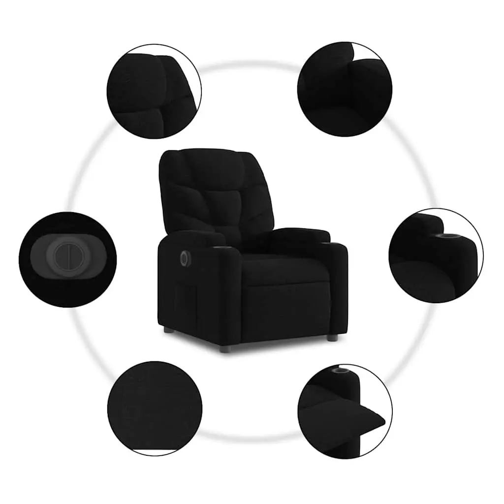 Electric Recliner Armchair in Black Fabric
