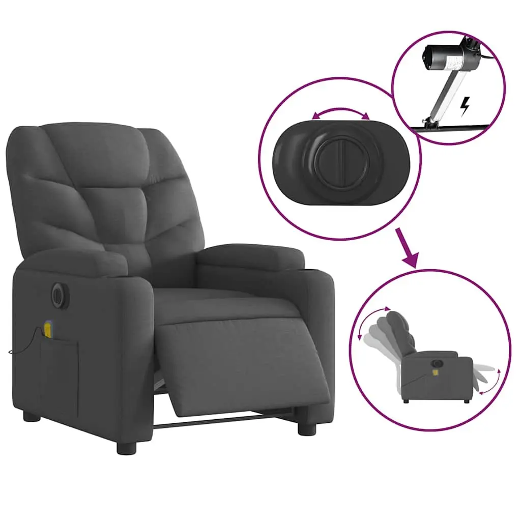 Electric Recliner Chair with Massage in Grey Fabric