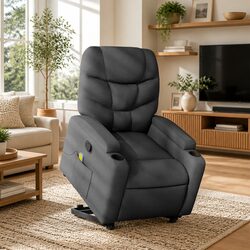 Durable Grey Fabric Power Lift Massage Recliner Chair
