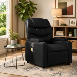 Black Faux Leather Massage Recliner Chair with Manual Footrest