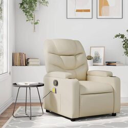 Cream Faux Leather Massage Recliner Chair with 6 Points