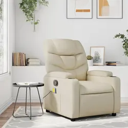 Cream Faux Leather Massage Recliner Chair with 6 Points