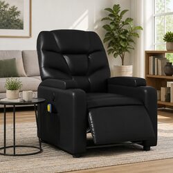 Reclining Massage Chair with Cup Holders in Black Faux Leather