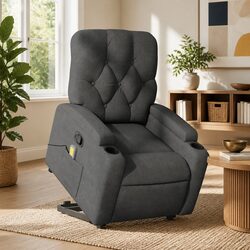 Grey Fabric Stand Up Massage Recliner Chair with Power Lift