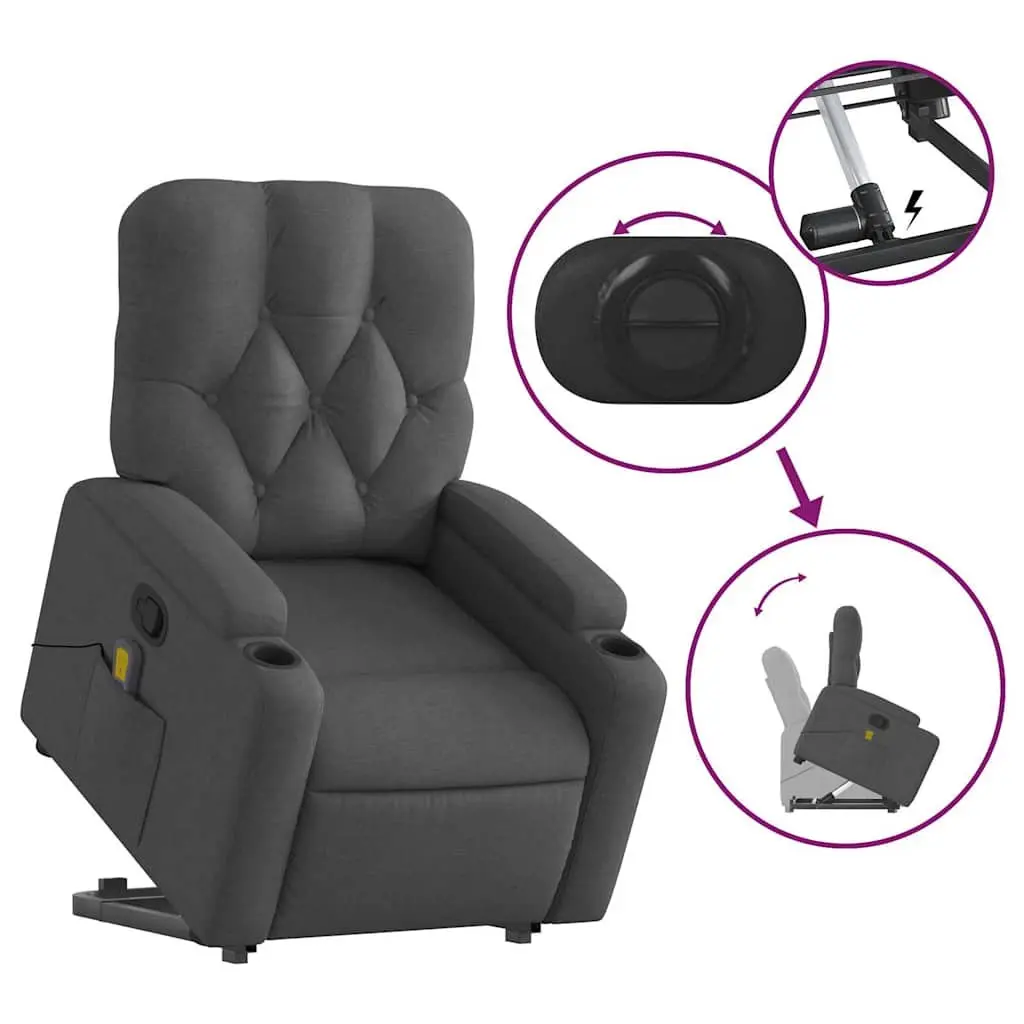 Massage Recliner Chair Fabric Grey Power Lift Manual Recline