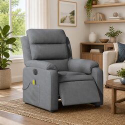 Premium Electric Massage Recliner Chair in Grey Fabric