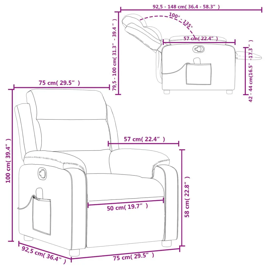 Manual Recline Massage Chair in Black Faux Leather