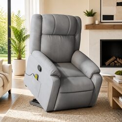 Grey Fabric Stand Up Massage Recliner Chair with Power Lift