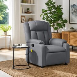 Premium Grey Faux Leather Massage Recliner Chair