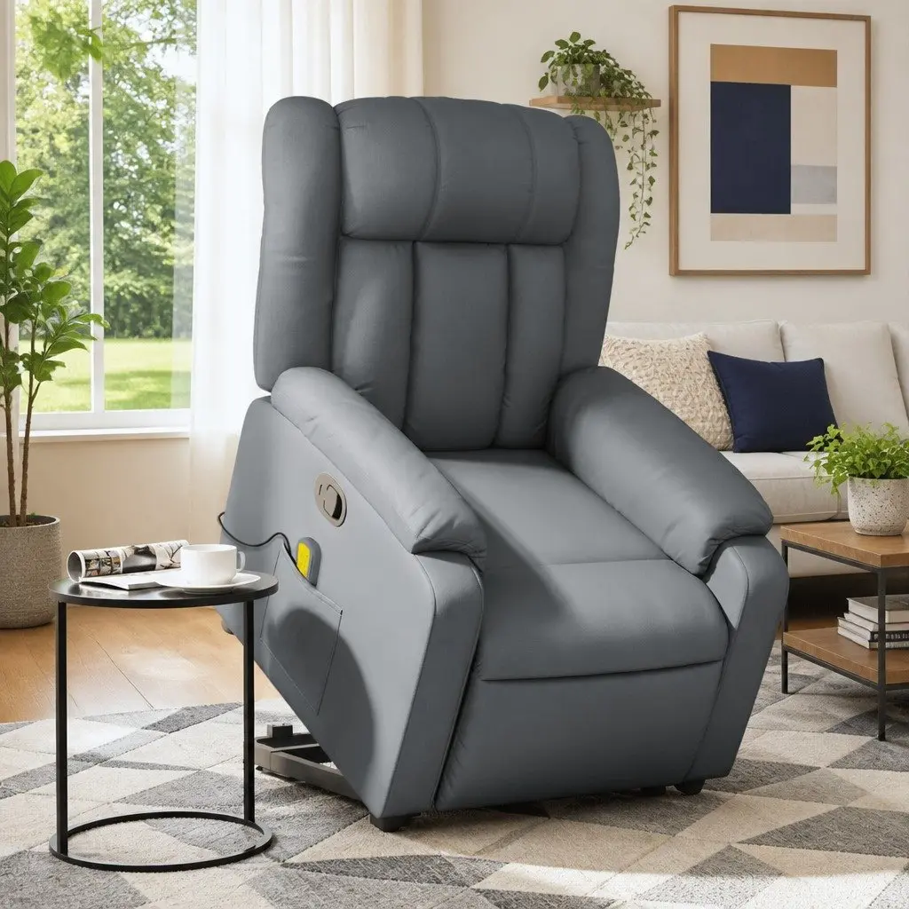 Adjustable Grey Faux Leather Electric Massage Recliner