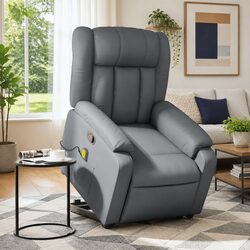 Adjustable Grey Faux Leather Electric Massage Recliner