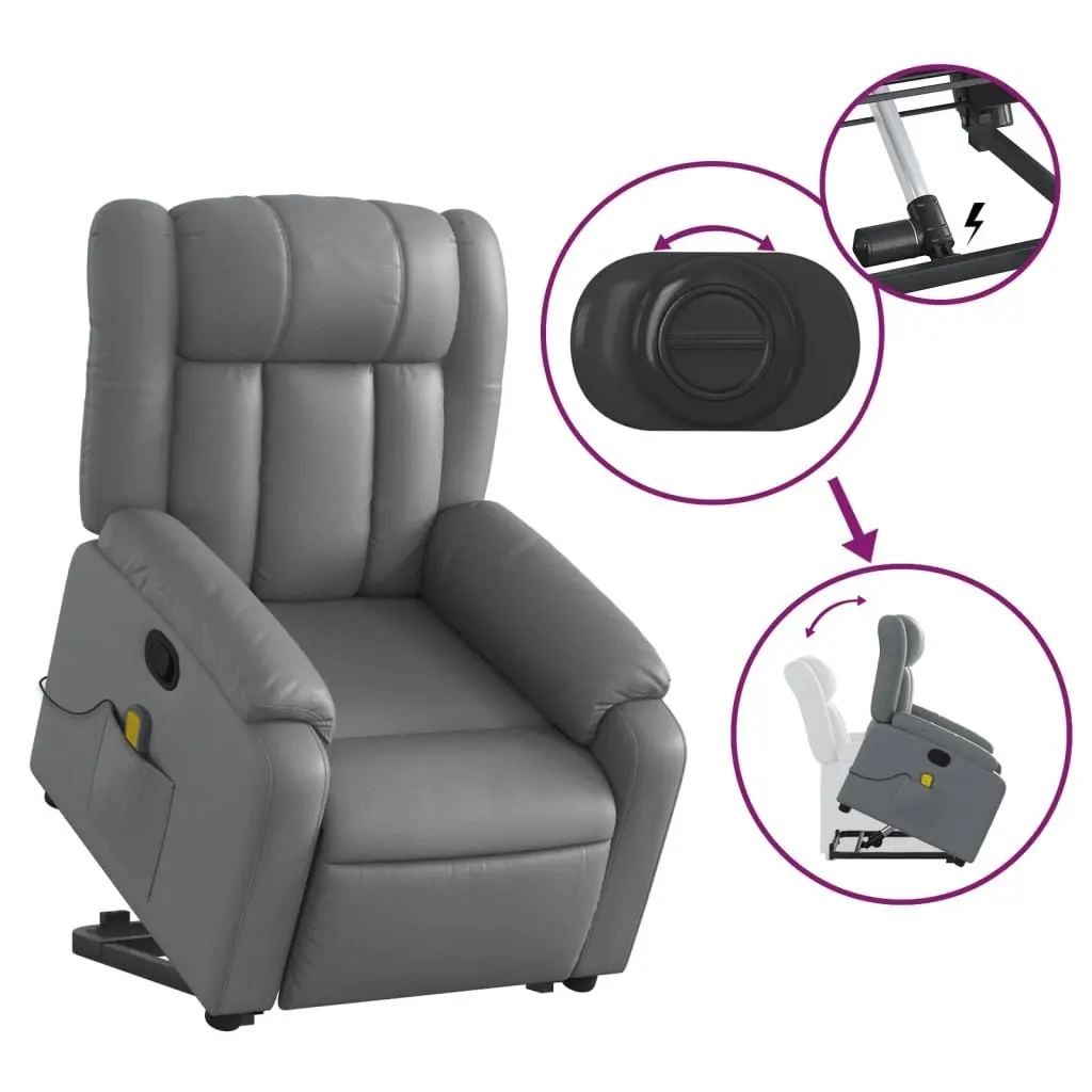 Adjustable Grey Faux Leather Electric Massage Recliner