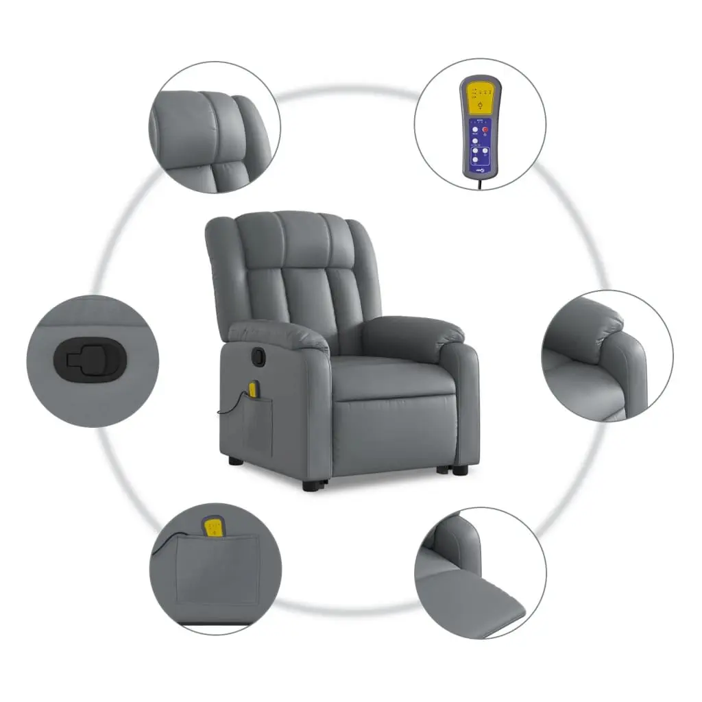 Adjustable Grey Faux Leather Electric Massage Recliner