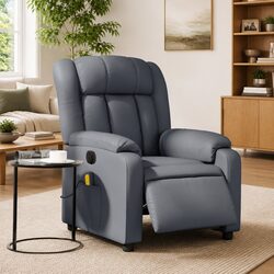 Grey Faux Leather Power Lift Massage Recliner Chair