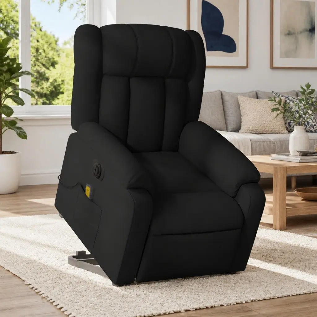 Electric Stand Up Massage Recliner Chair Black Faux Leather Power Lift Armchair