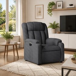 Sturdy Grey Fabric Recliner Armchair with Manual Function