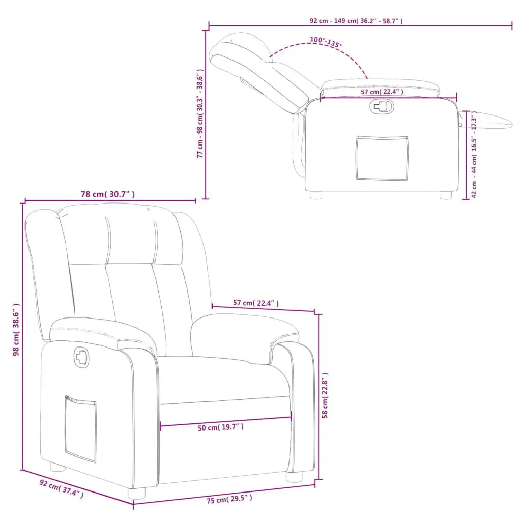 Grey Fabric Recliner Armchair with Manual Function