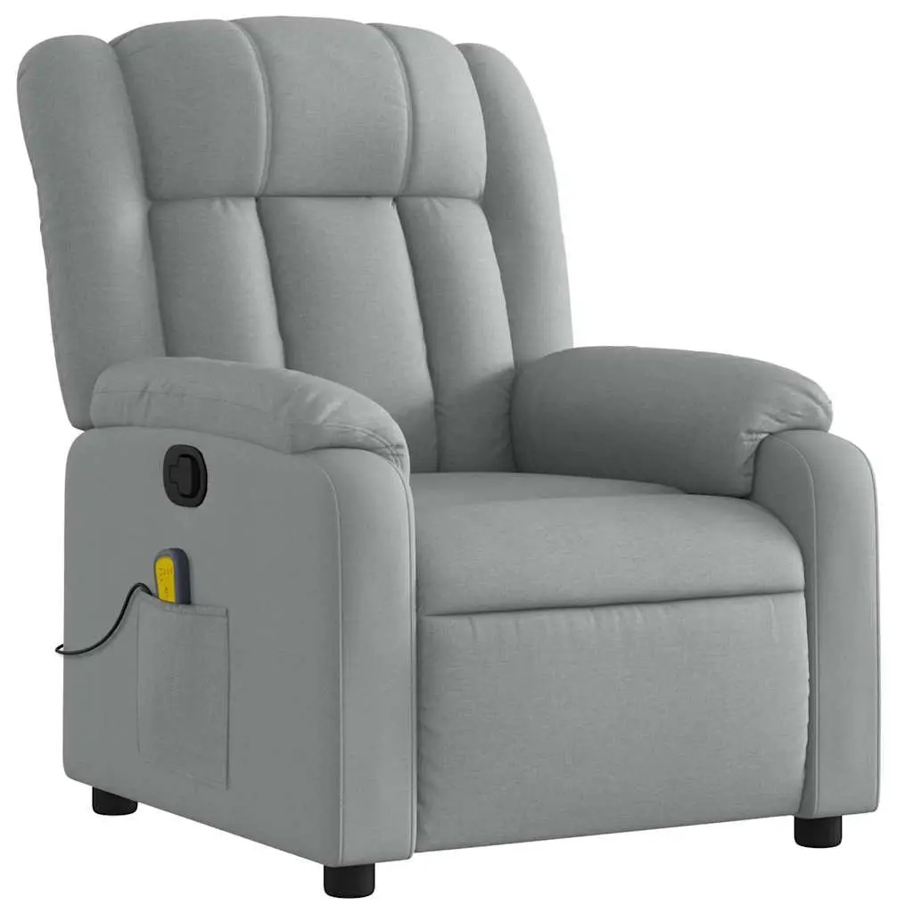 Massage Recliner Chair Fabric Light Grey Manual Recline Vibration Armchair