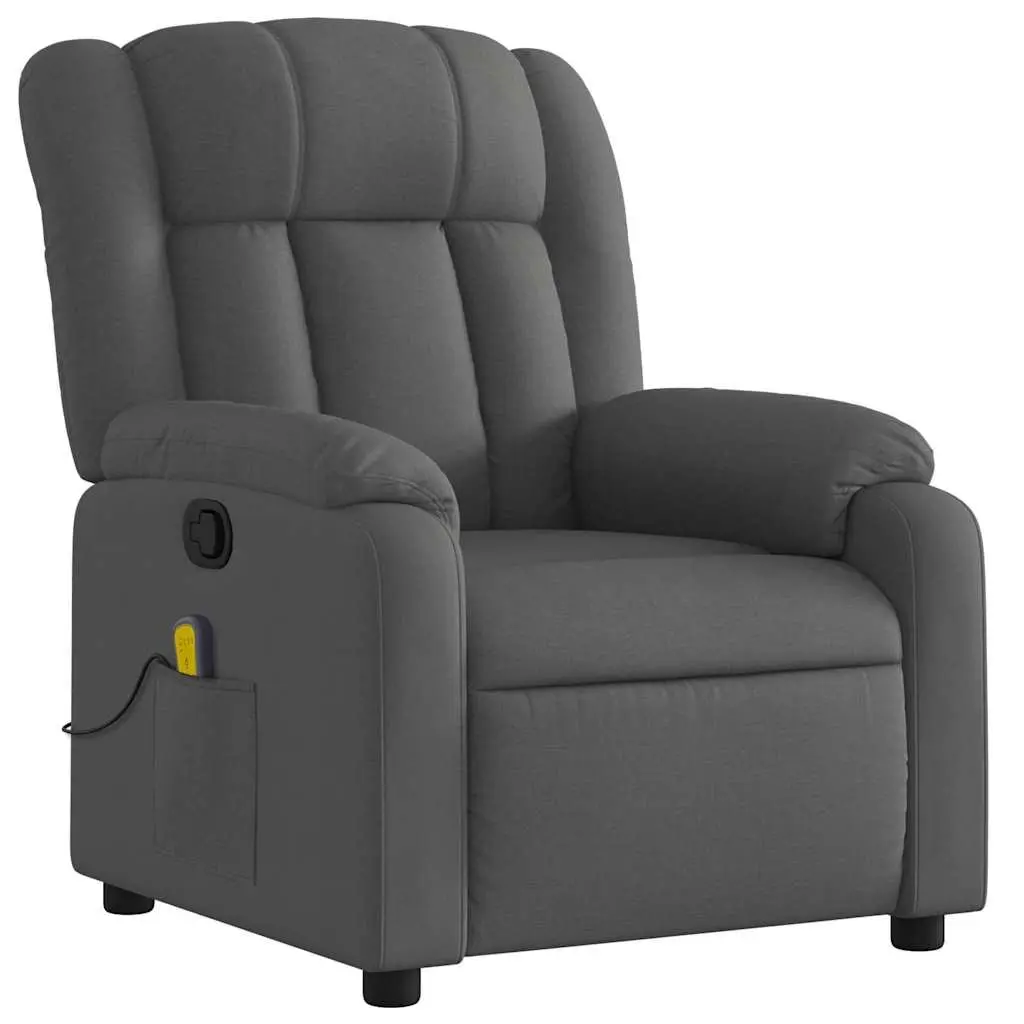 Massage Recliner Chair Fabric Grey Manual Recline 6 Vibration Points