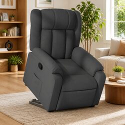 Durable Dark Grey Fabric Power Lift Recliner Chair