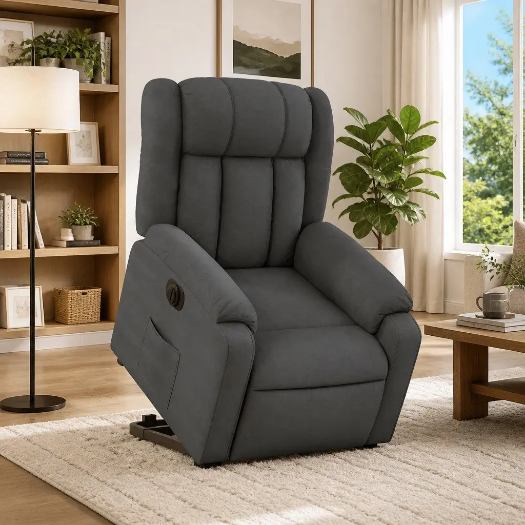 Electric Recliner Chair Fabric Grey