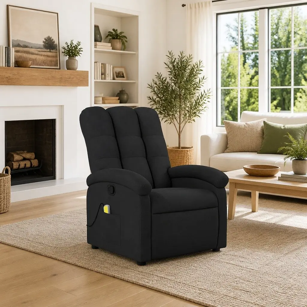Massage Recliner Chair Fabric Black Manual Recline