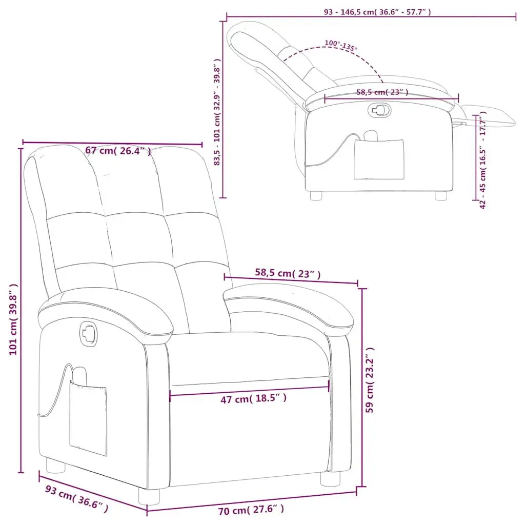 Massage Recliner Chair Fabric Black Manual Recline