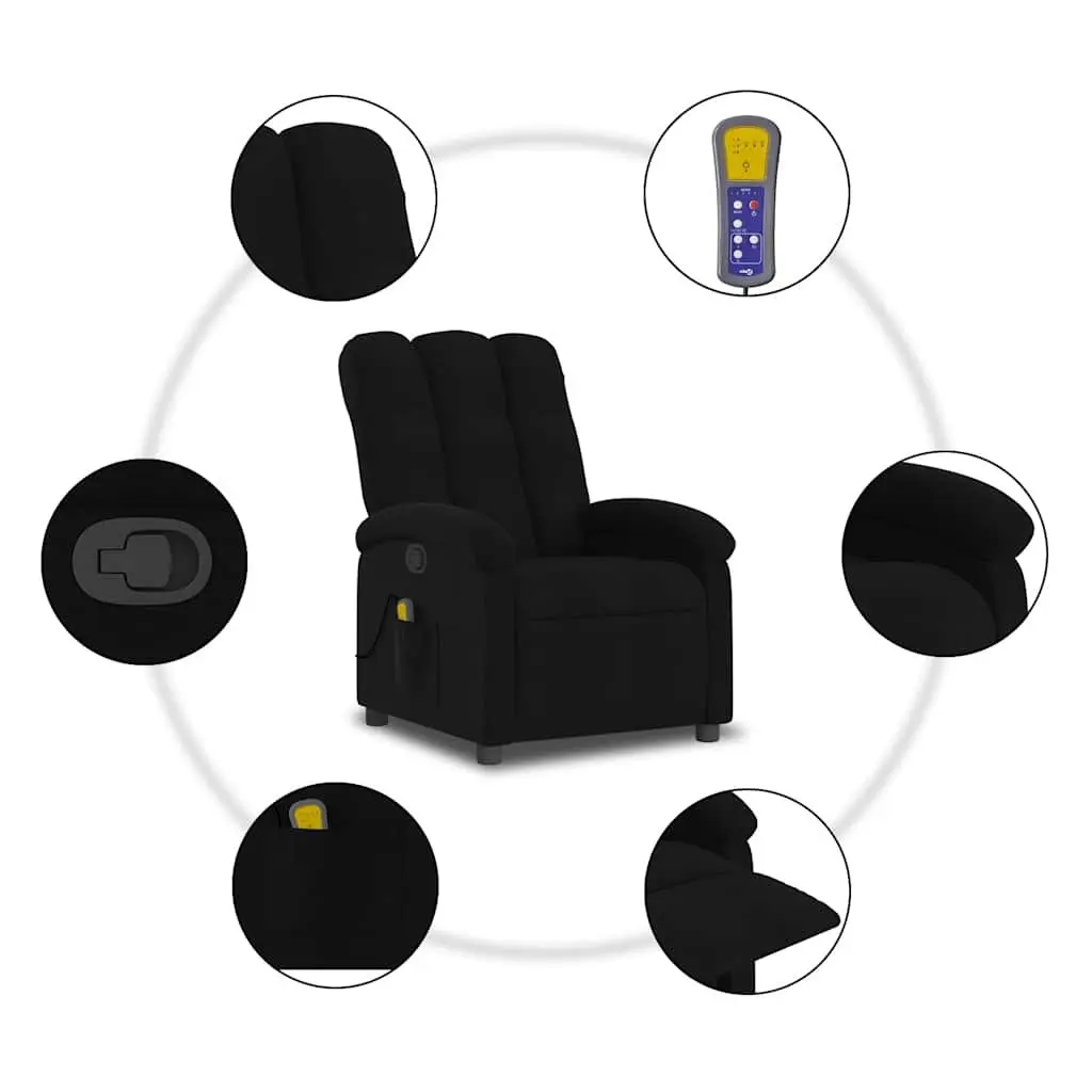 Massage Recliner Chair Fabric Black Manual Recline