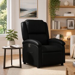 Black Faux Leather Recliner Chair with Adjustable Footrest