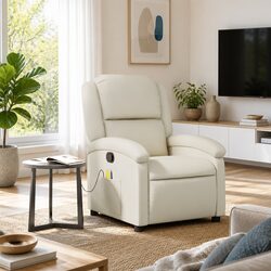 Cream Faux Leather Massage Recliner Chair with 6-Point Vibration