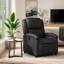 Recliner Armchair Black Leather Manual Reclining Function Comfortable Padded