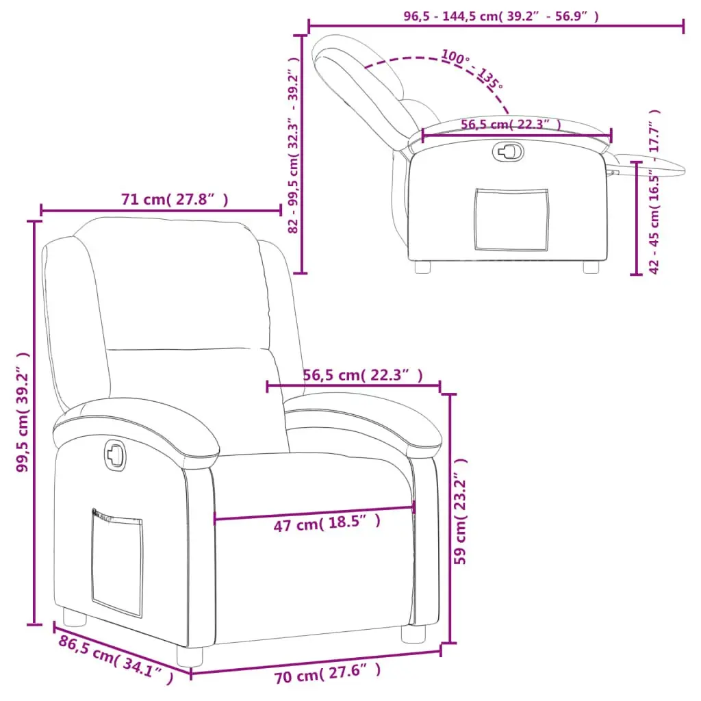 Black Leather Recliner Armchair with Manual Function