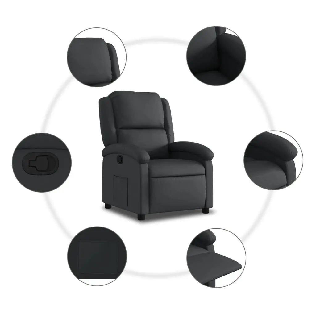 Black Leather Recliner Armchair with Manual Function